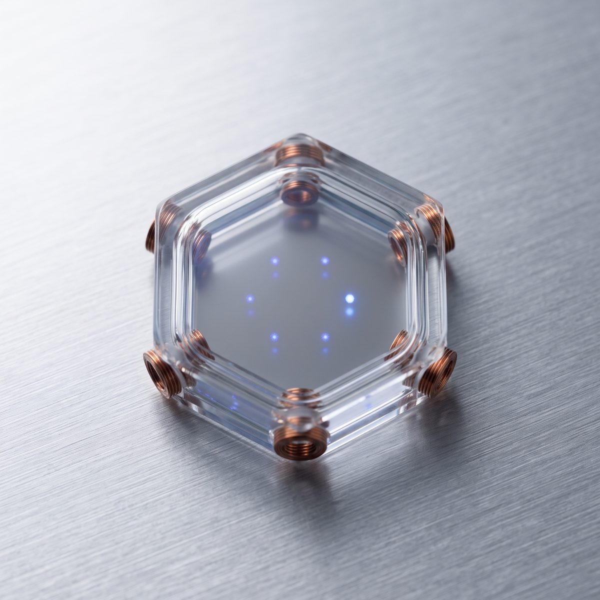 Hexagonal glass atom cell with copper feedthroughs